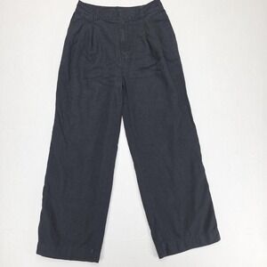 Gap Dress Pants Womens 2 Black Linen Blend Pleated Wide Leg Relaxed Fit Casual